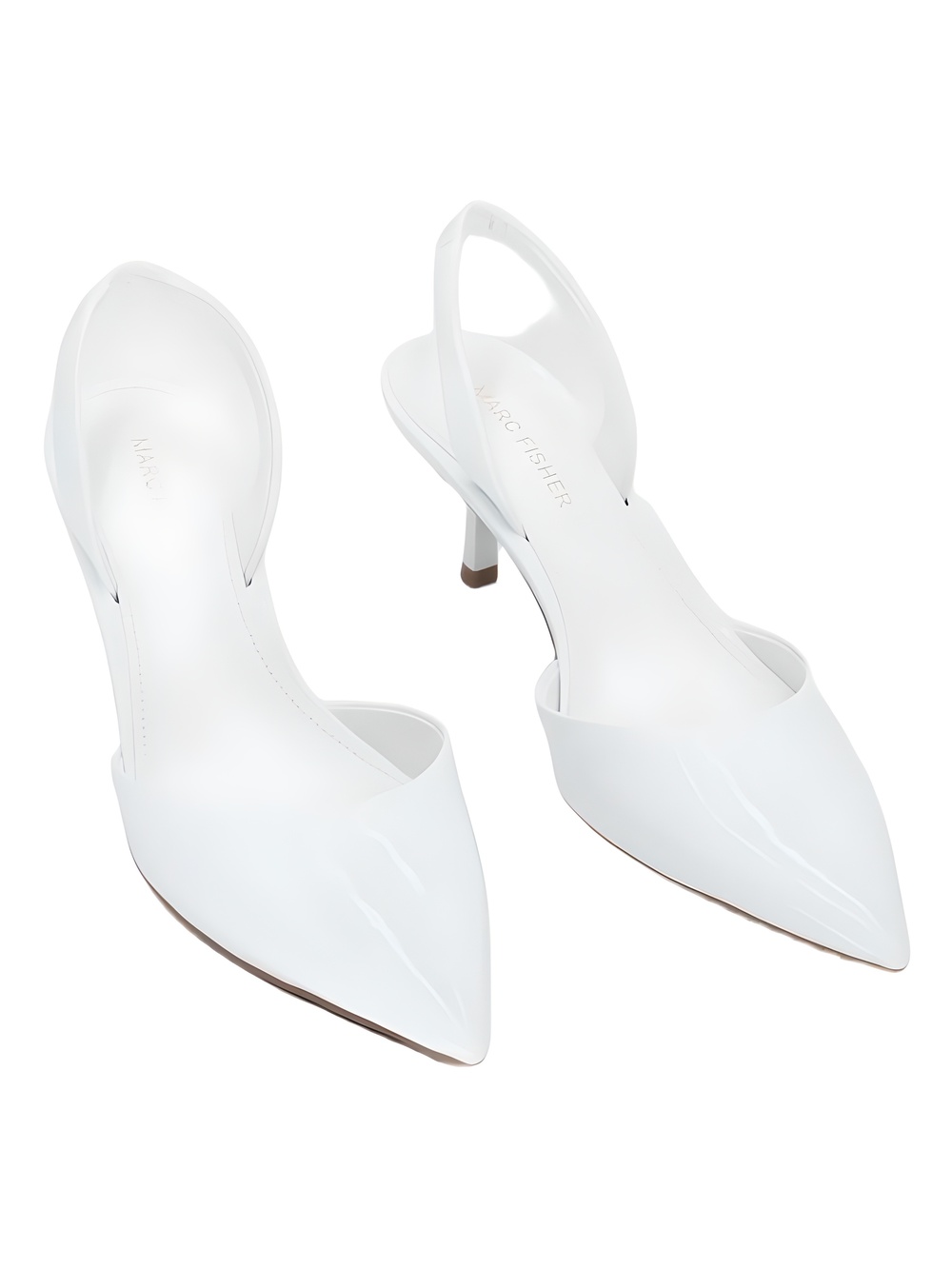 Marc Fisher Iced White Patent Pointed Toe 2.5" Kitten Heel Slingback Size 7M